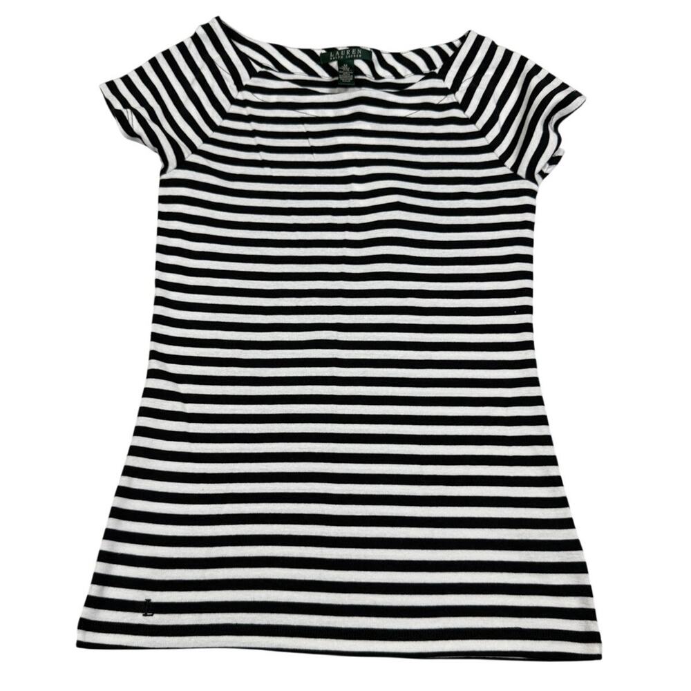 Lauren Ralph Lauren Womens Size M Black White Stripe Square Neck Top NWT